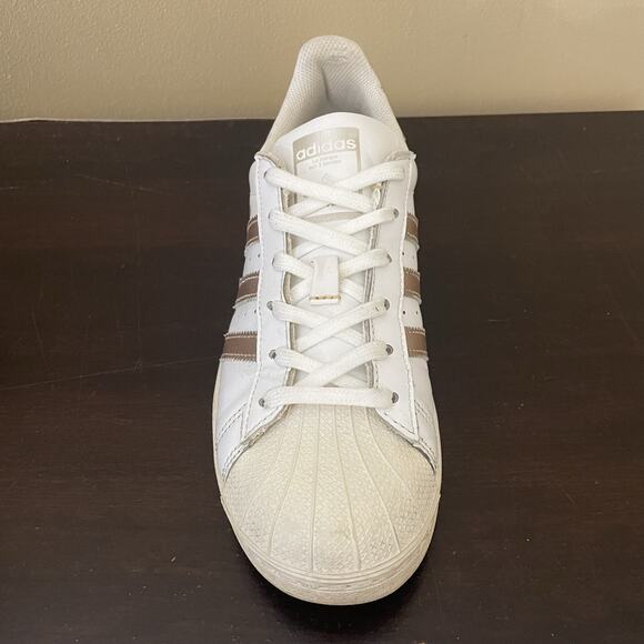 Adidas Superstar Women's White Copper Rose Gold Metallic Stripe Kicks - Picture 4 of 7